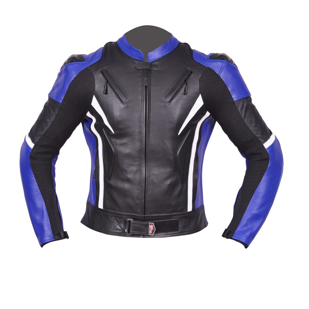 Chaqueta de cuero moto Compilo CM-1005 color negro-blanco-azul en oferta y outlet