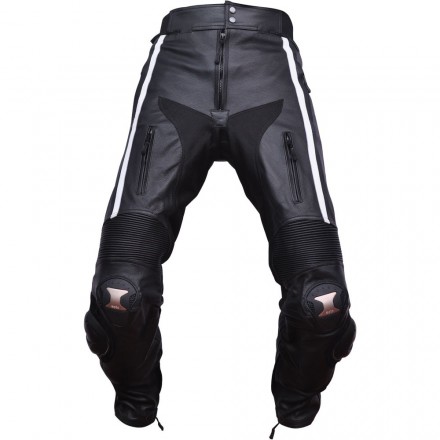 Maldición mosquito Arena Pantalones de cuero para moto Compilo CM-1006 color negro-blanco en oferta  y outlet