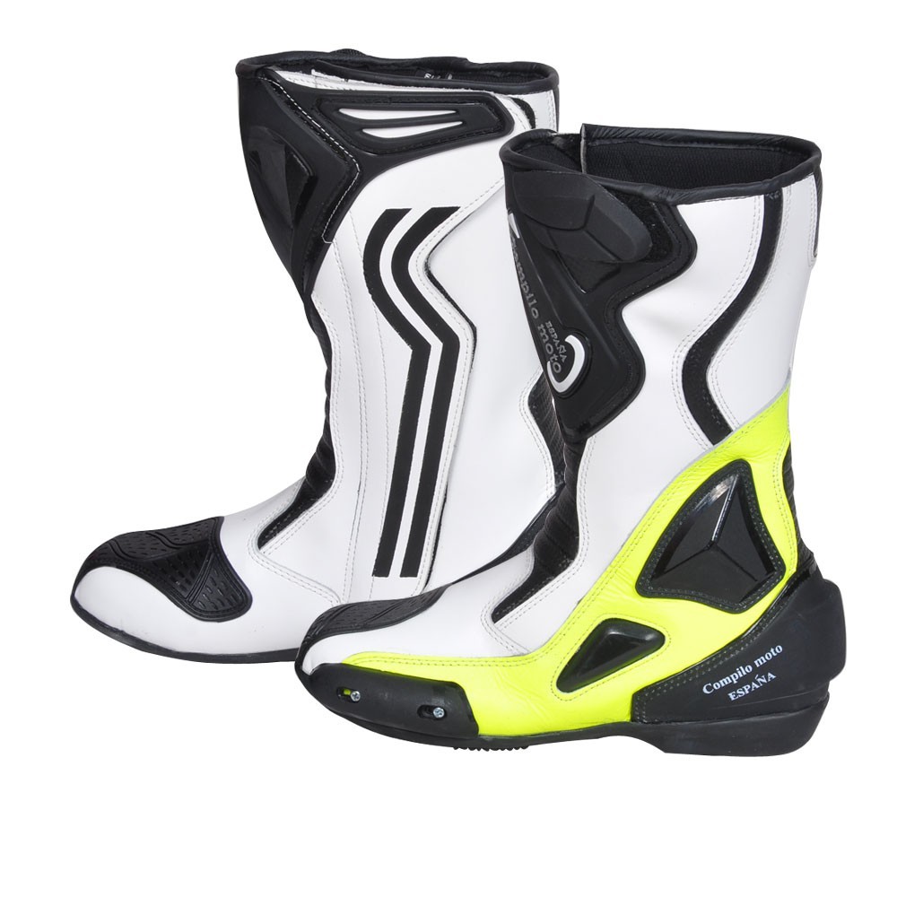 Botas para moto racing Compilo color blanco-amarillo-negro