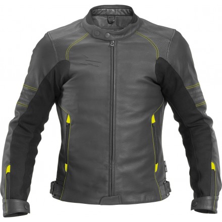 Chaqueta de cuero AXO Osaka negro-amarillo flúor