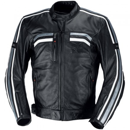 Chaqueta de cuero IXS Edwin negra blanca plata
