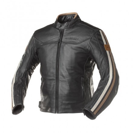 CHAQUETA DE CUERO PARA MOTO, CON PROTECTORES DE TITANIO 163 NEGRA