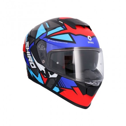 Casco integral Shiro Raptor Chase Rojo Azul Mate ECE 22.06