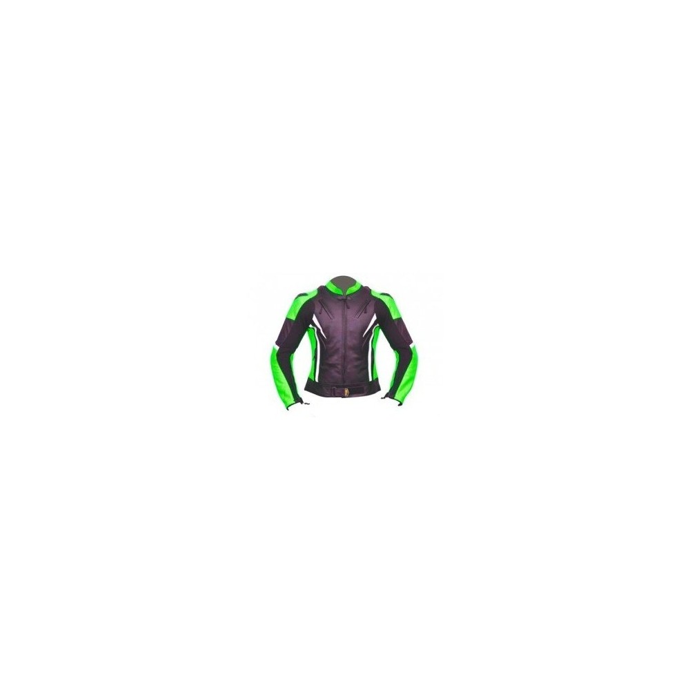 Liquidación Chaqueta de cuero para moto Compilo CM-1000 color negro-blanco-verde en oferta y outlet