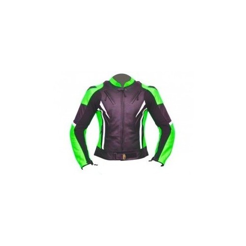 Liquidación Chaqueta de cuero para moto Compilo CM-1000 color negro-blanco-verde en oferta y outlet